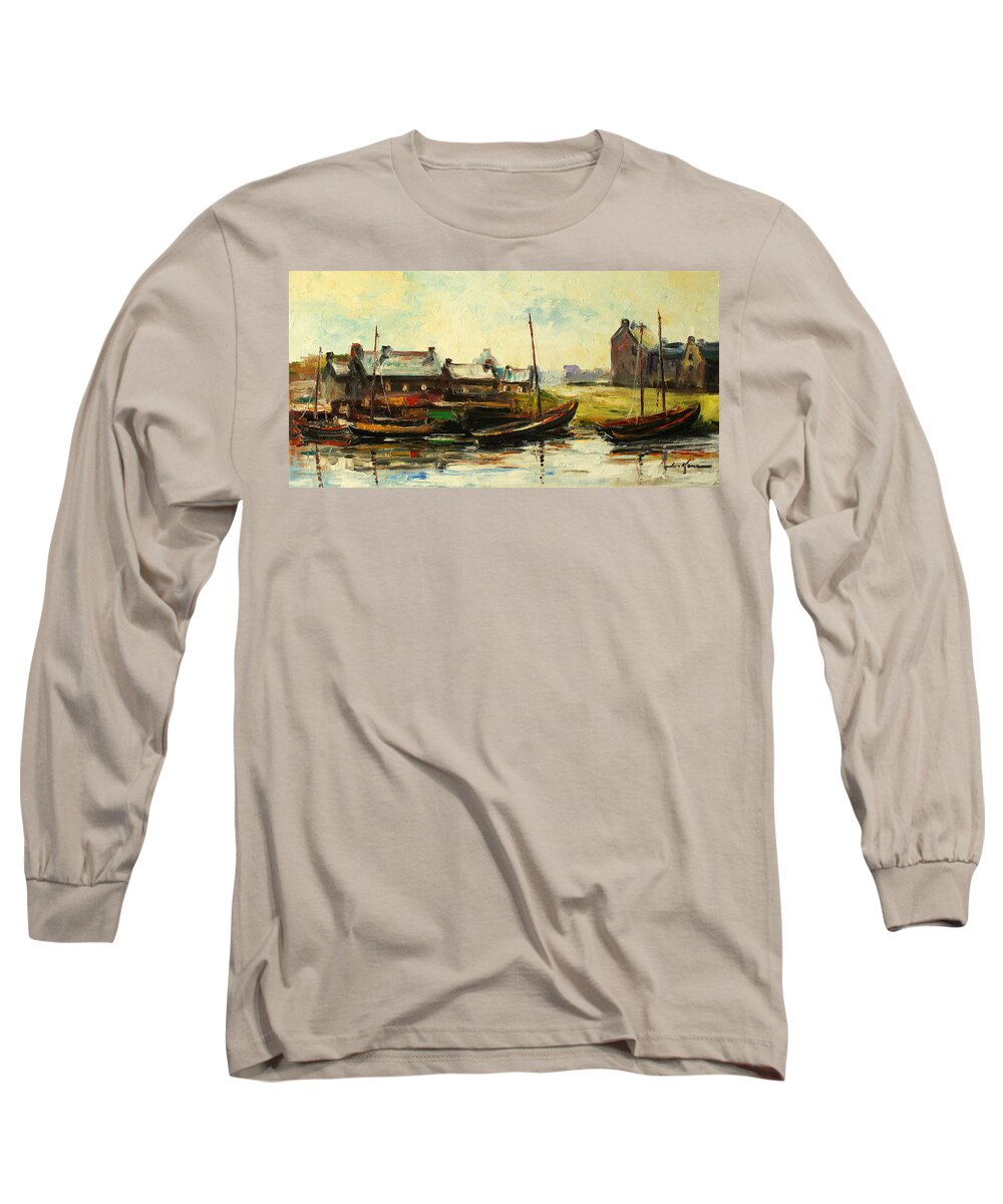 Fisherman Long Sleeve T-Shirt featuring the painting Old Fisherman's village by Luke Karcz