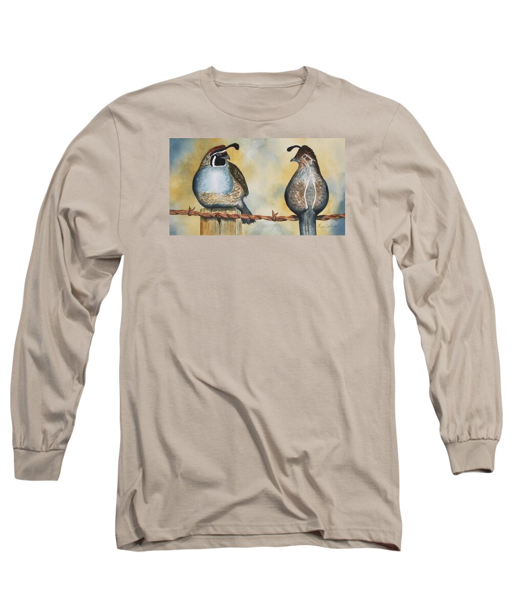 Quail Long Sleeve T-Shirt featuring the painting On the Lookout by Lyn DeLano