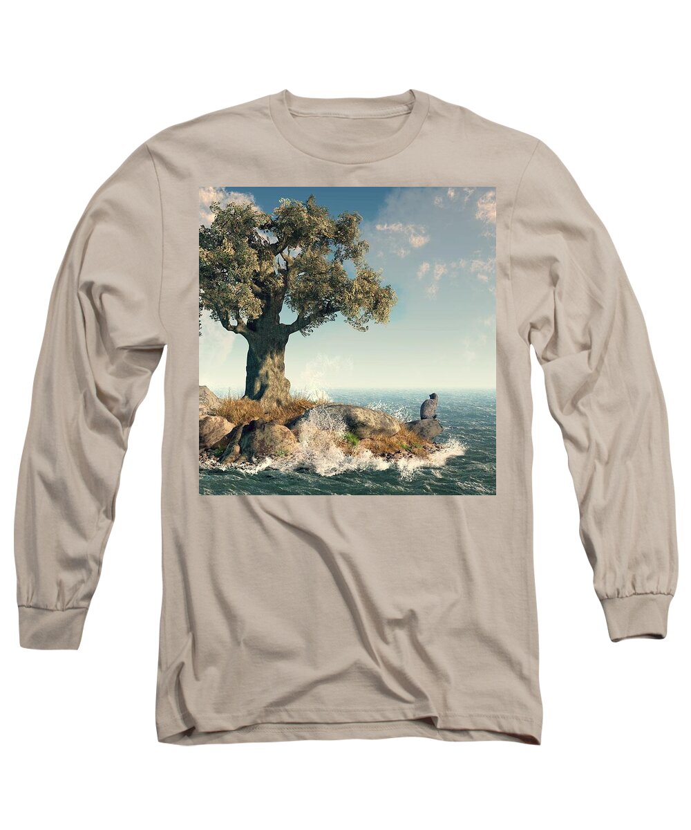 Island Long Sleeve T-Shirt featuring the digital art One Tree Island by Daniel Eskridge