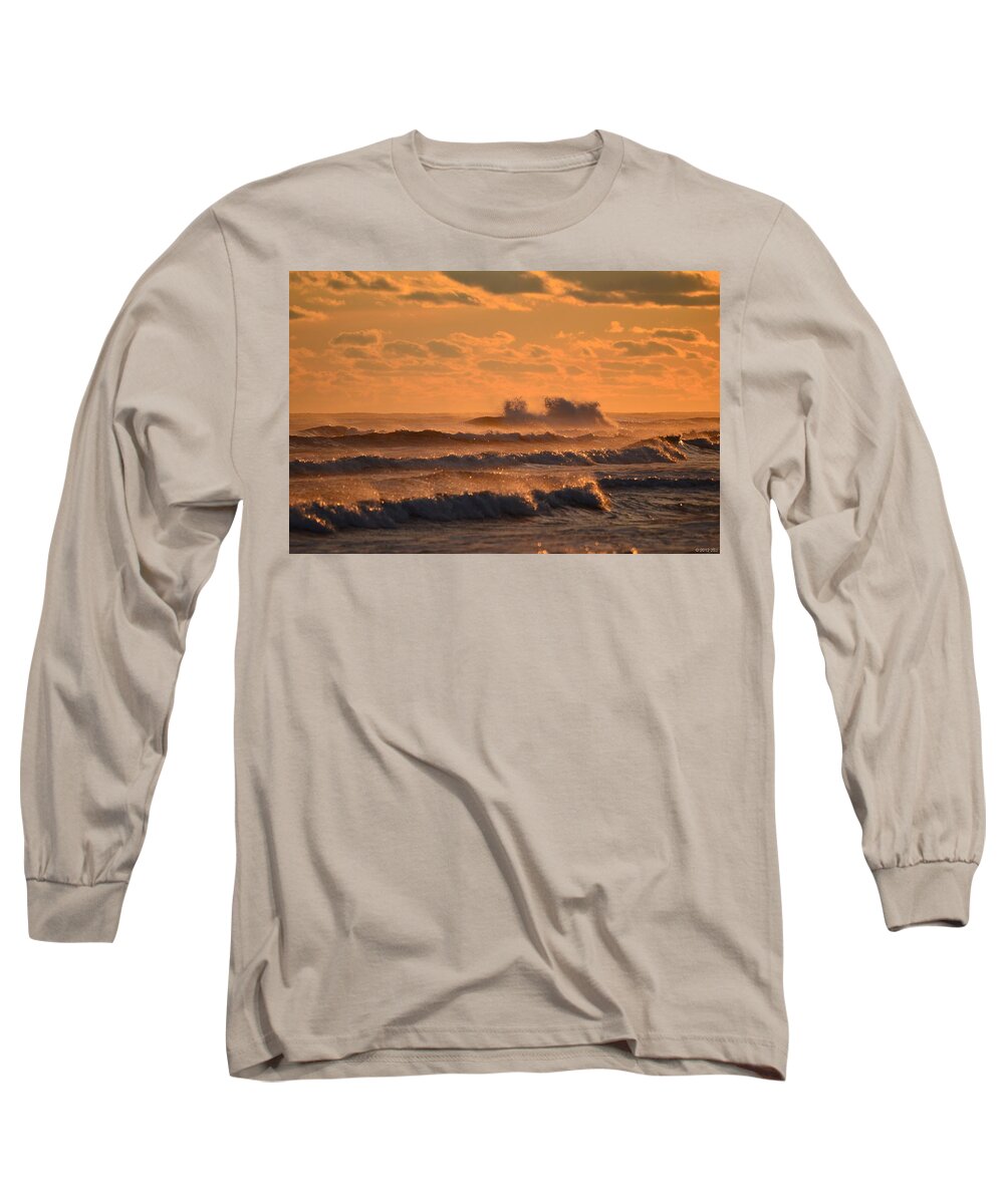 Opal Beach Long Sleeve T-Shirt featuring the photograph Opal Beach Sunset Colors with Huge Waves by Jeff at JSJ Photography