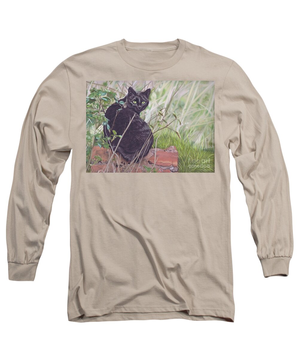 Cat Long Sleeve T-Shirt featuring the pastel Out Hunting by Karie-Ann Cooper