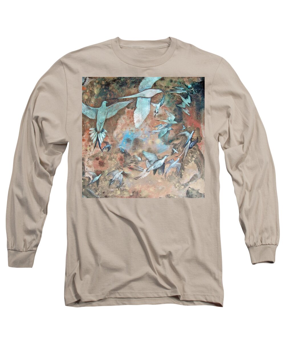 Bird Long Sleeve T-Shirt featuring the painting Passing II by Helen Klebesadel