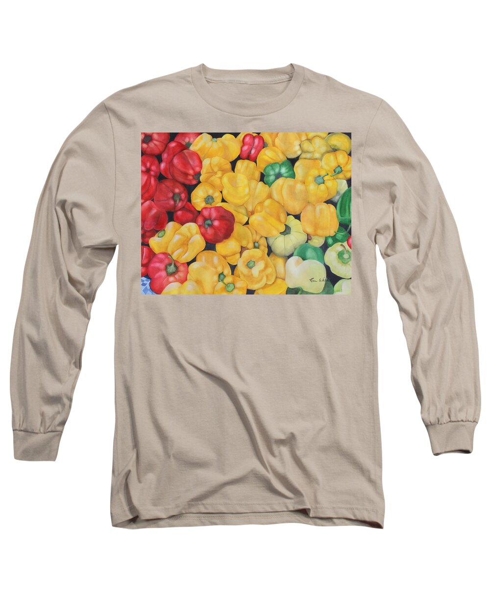Produce Long Sleeve T-Shirt featuring the painting Peck of Peppers Watercolor by Kimberly Walker