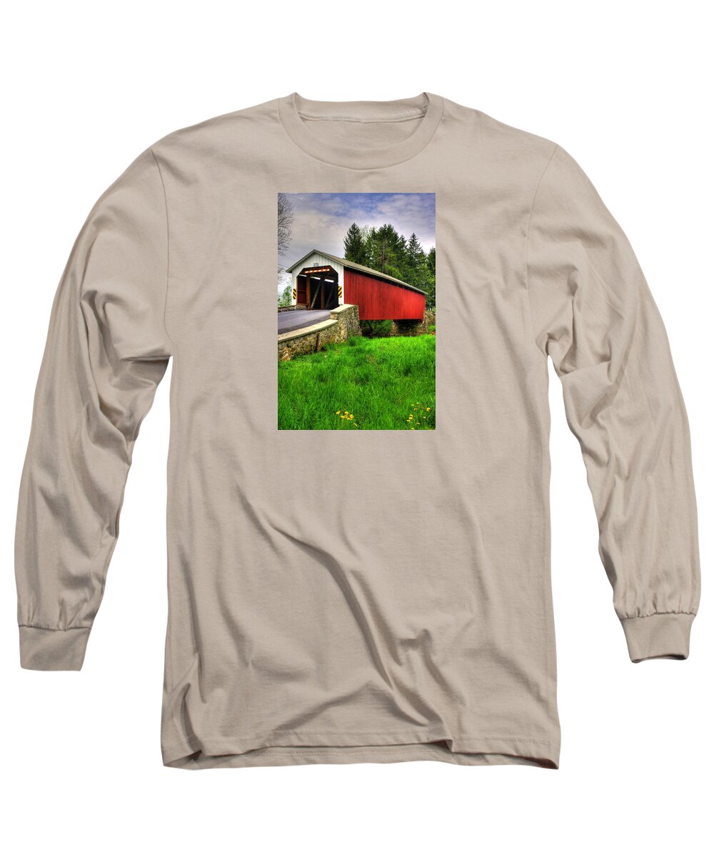 Forry's Mill Covered Bridge Long Sleeve T-Shirt featuring the photograph Pennsylvania Country Roads - Forry's Mill Covered Bridge - Lancaster County Spring No. 2 by Michael Mazaika