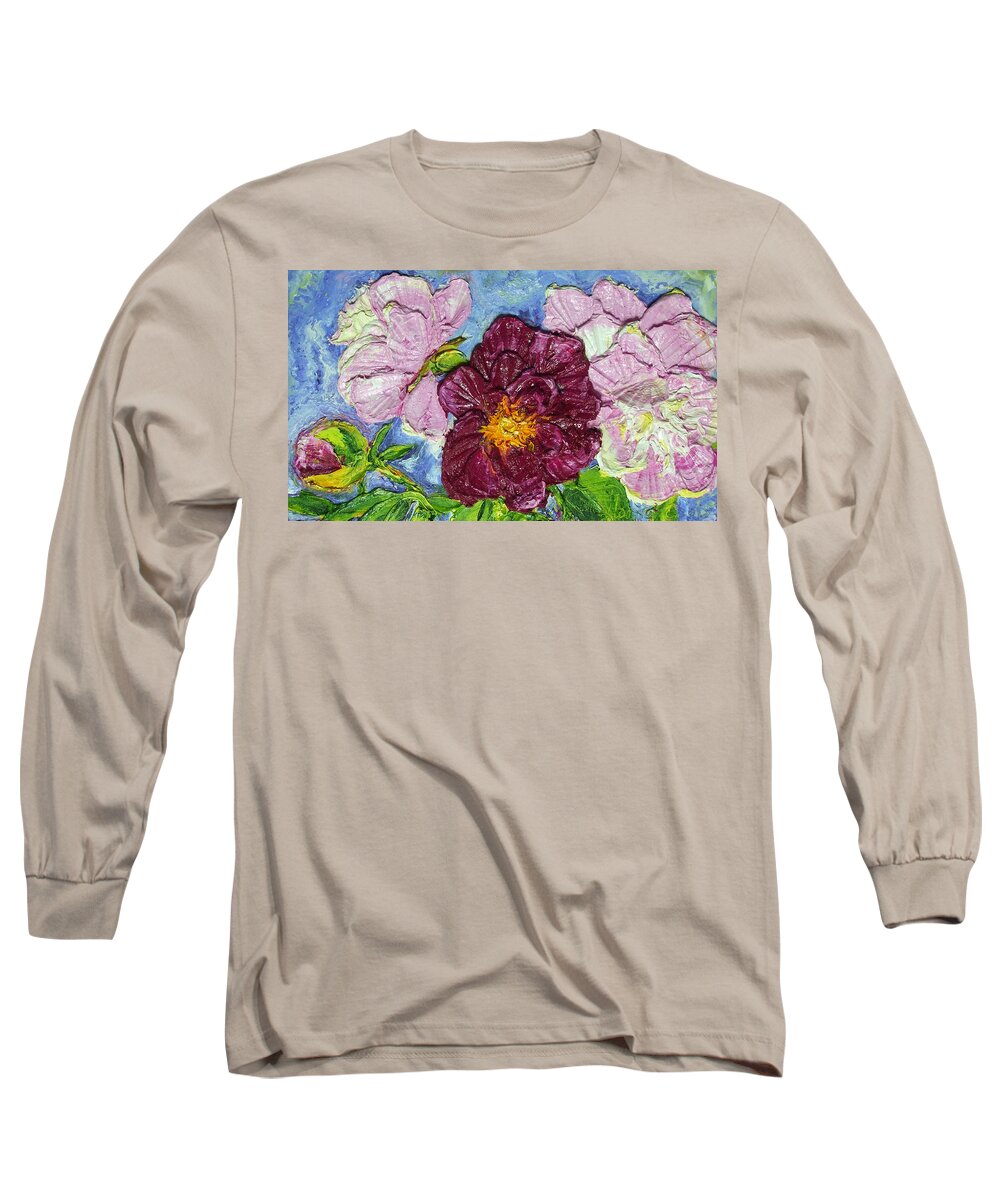 Flower Long Sleeve T-Shirt featuring the painting Pink Peonies of Spring by Paris Wyatt Llanso