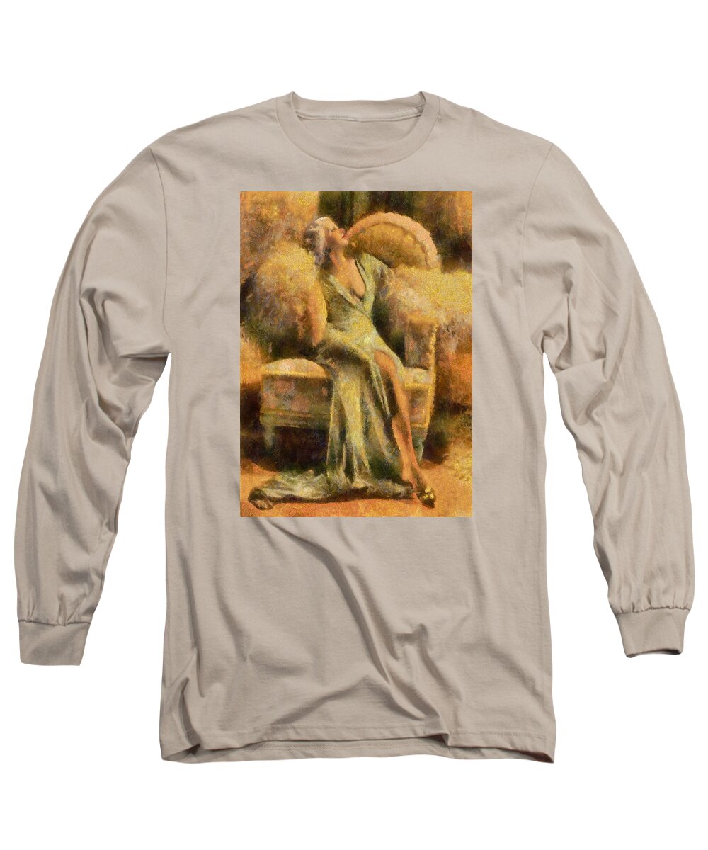 Portrait Long Sleeve T-Shirt featuring the digital art Portrait of Jean Harlow by Charmaine Zoe