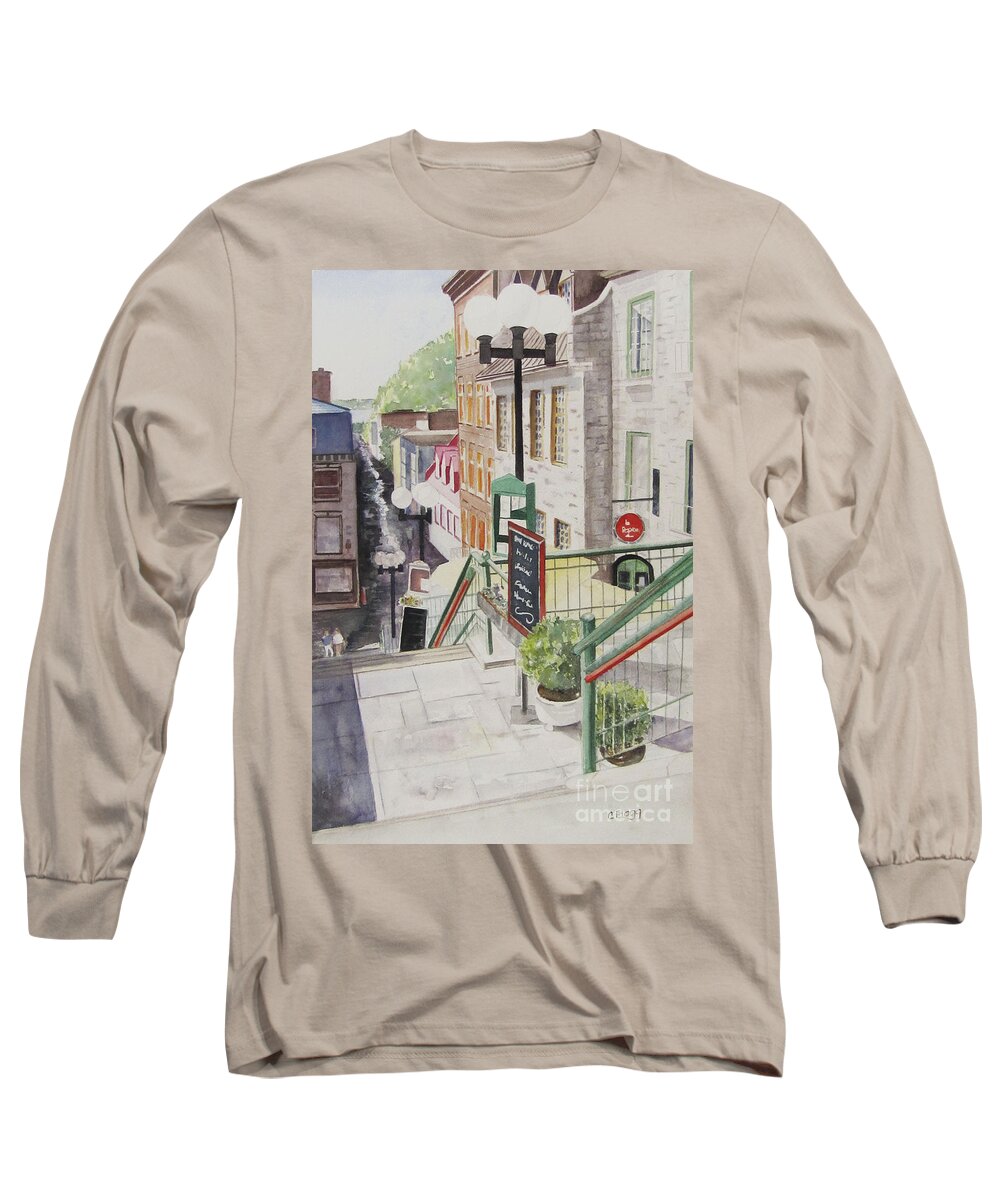 Watercolor Long Sleeve T-Shirt featuring the painting Quebec City by Carol Flagg