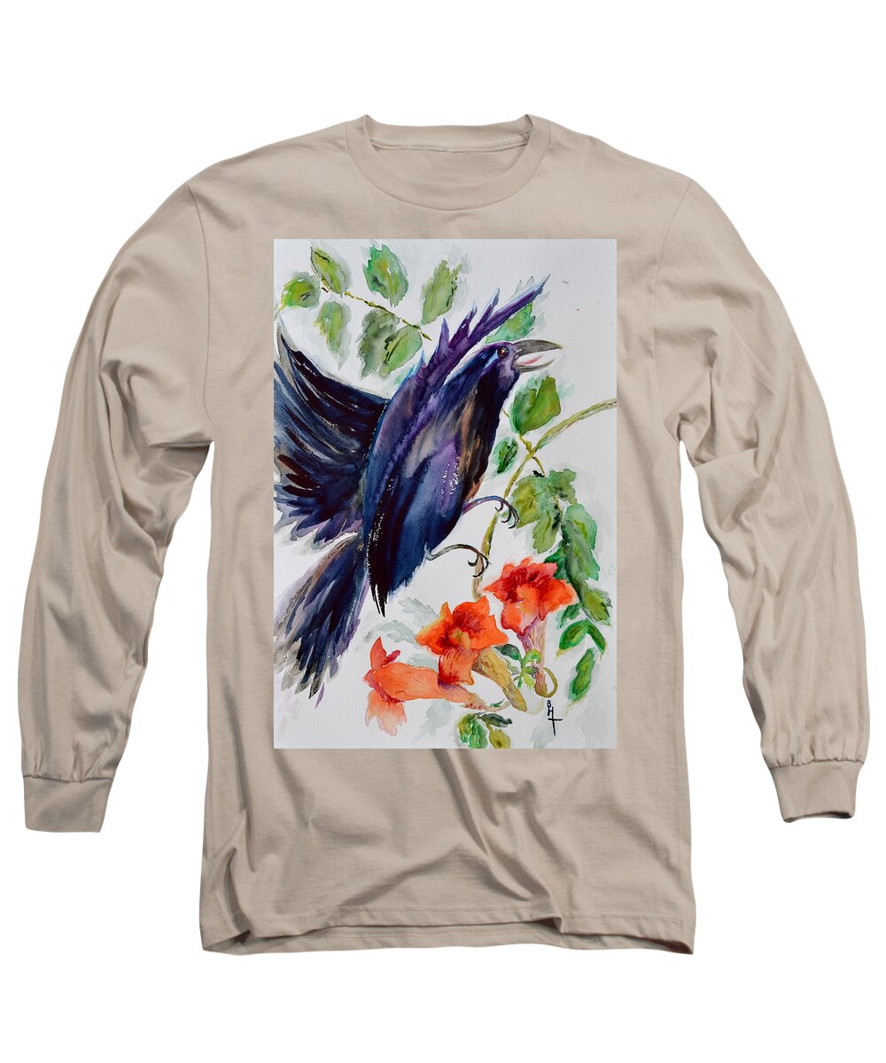 Crow Long Sleeve T-Shirt featuring the painting Quoi II by Beverley Harper Tinsley