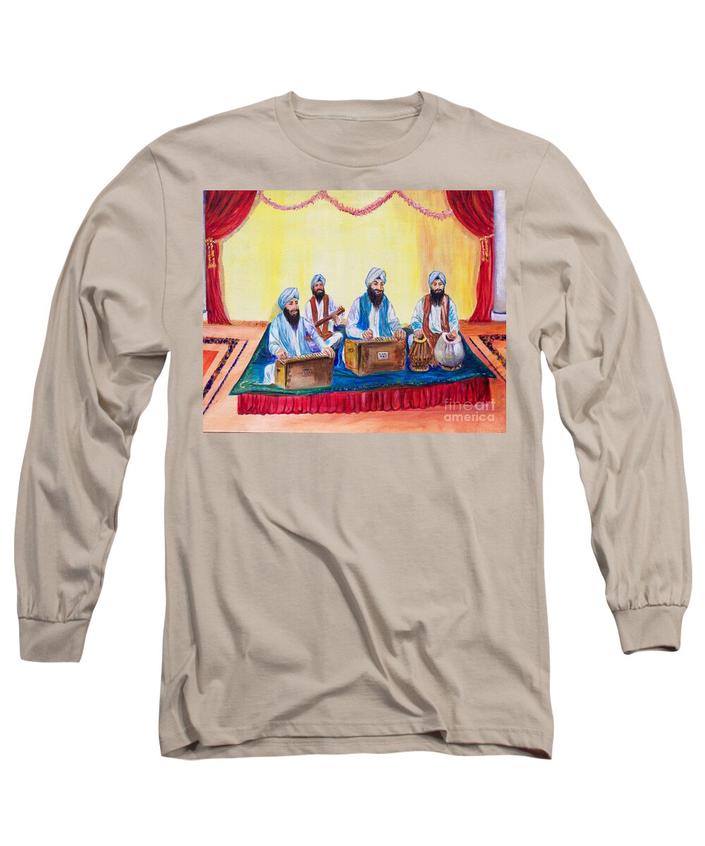 Sikh Musicians Long Sleeve T-Shirt featuring the painting Ragis by Sarabjit Singh