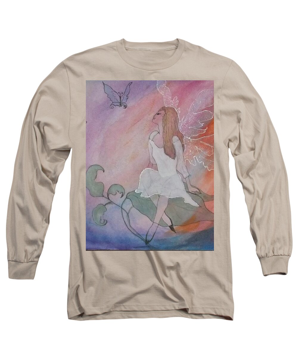 Watercolour Long Sleeve T-Shirt featuring the painting Rainbow Butterfly Fairy by Lynne McQueen