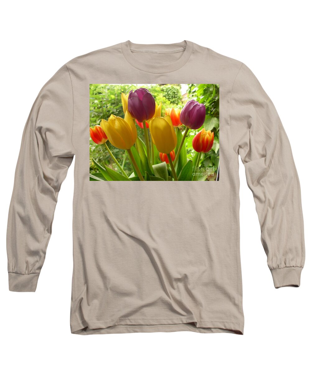 Tulips Long Sleeve T-Shirt featuring the photograph Rainbow Tulips by Joan-Violet Stretch