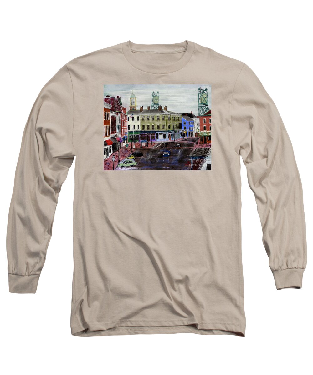 Market Square Long Sleeve T-Shirt featuring the pastel Rainy Day on Market Square by Francois Lamothe
