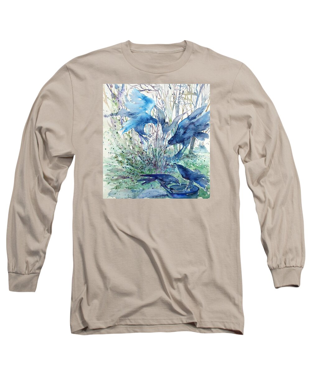 Birds Long Sleeve T-Shirt featuring the painting Ravens Wood by Trudi Doyle