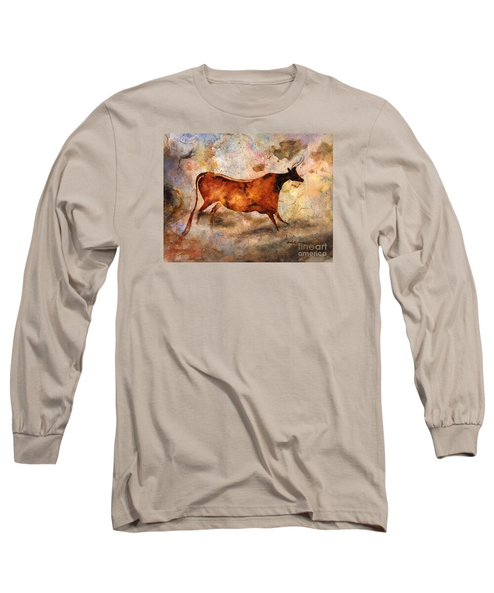 Cave Long Sleeve T-Shirt featuring the painting Red Cow by Hailey E Herrera