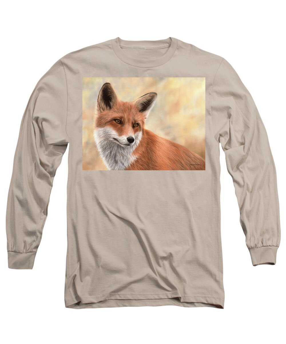 Fox Long Sleeve T-Shirt featuring the painting Red Fox Painting by Rachel Stribbling