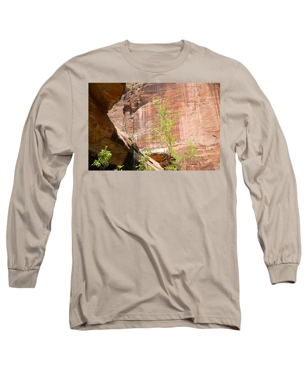 Zion National Park Long Sleeve T-Shirt featuring the photograph Red Rock with Waterfall by Natalie Rotman Cote