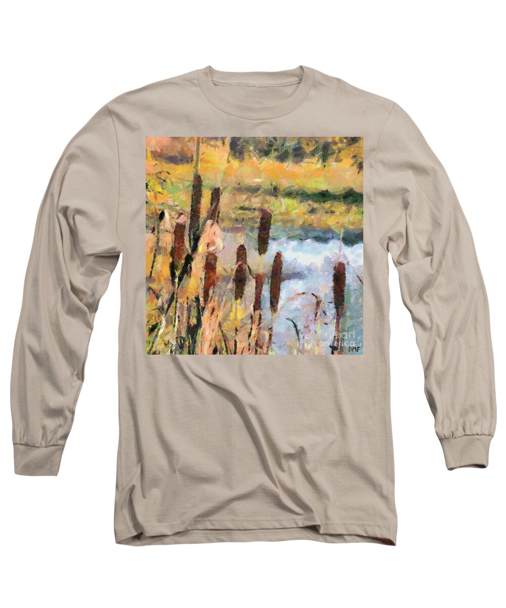 Landscapes Art Long Sleeve T-Shirt featuring the painting Reedmace by Dragica Micki Fortuna