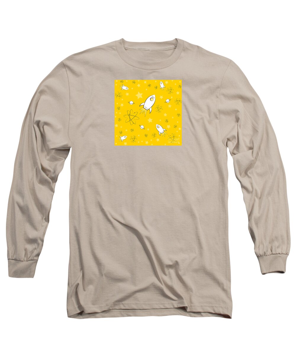 Rocket Long Sleeve T-Shirt featuring the painting Rocket Science Yellow by Amy Kirkpatrick