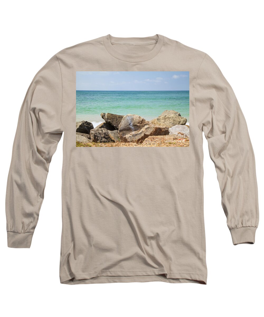 Indian Ocean Long Sleeve T-Shirt featuring the photograph rocks in front of the Indian Ocean by Gina Koch