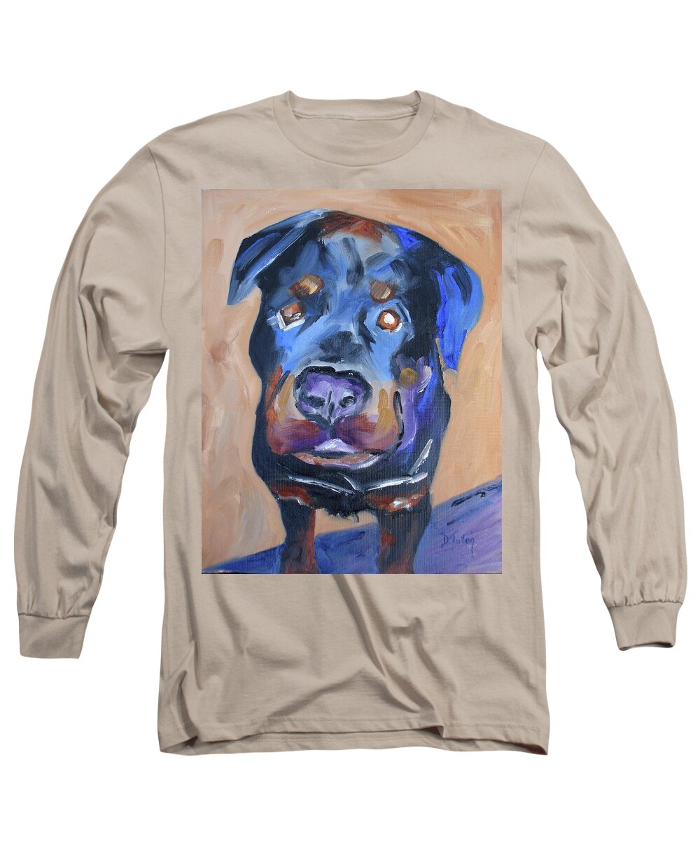 Rottweiler Long Sleeve T-Shirt featuring the painting Roman by Donna Tuten