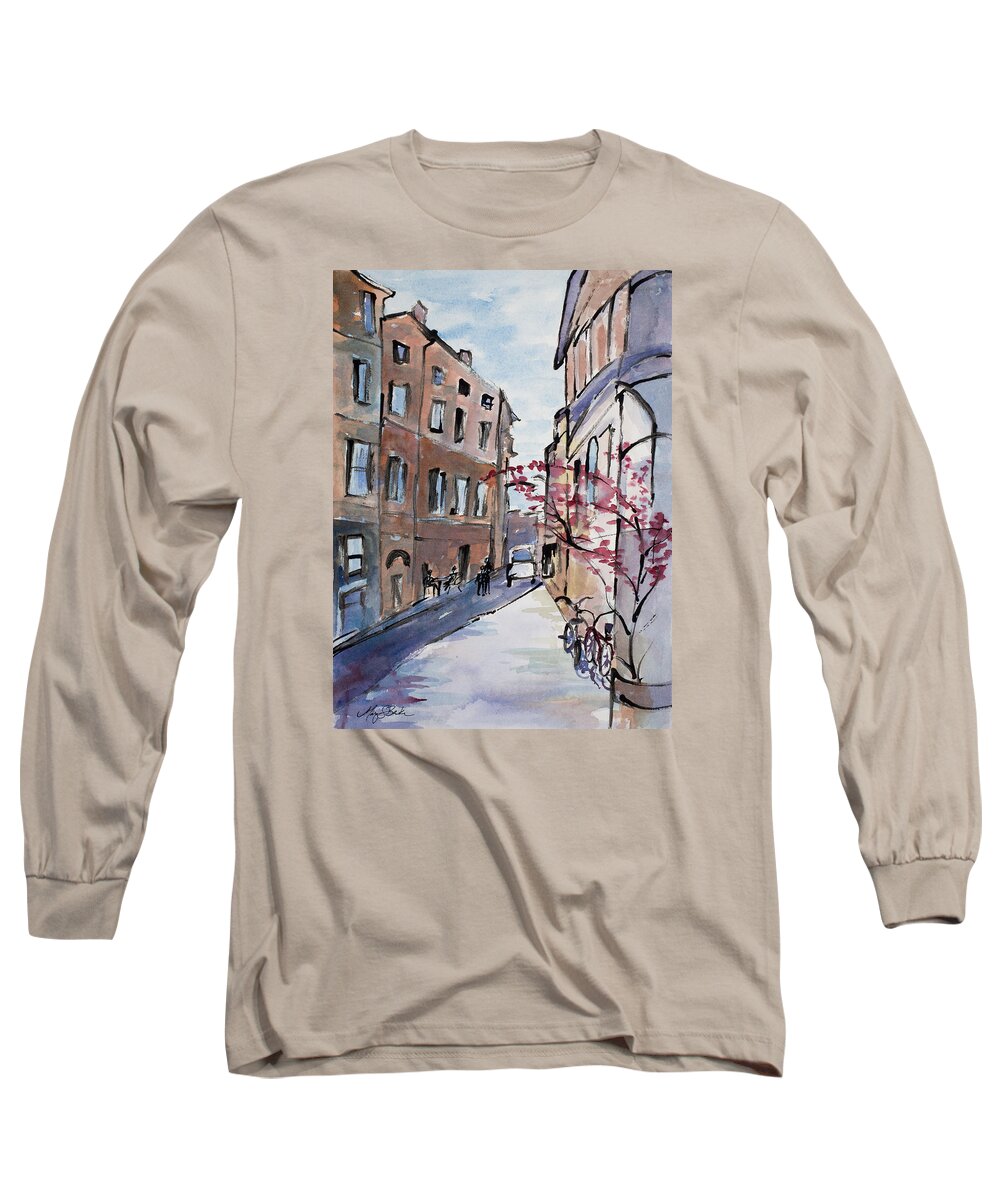 Italy Long Sleeve T-Shirt featuring the painting Rome Street Scene III by Mary Benke