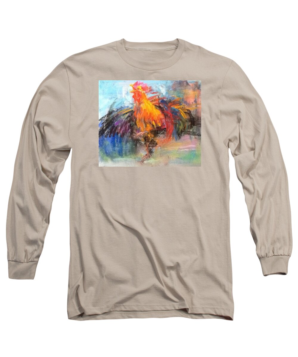 Rooster Long Sleeve T-Shirt featuring the painting Rooster by Jieming Wang
