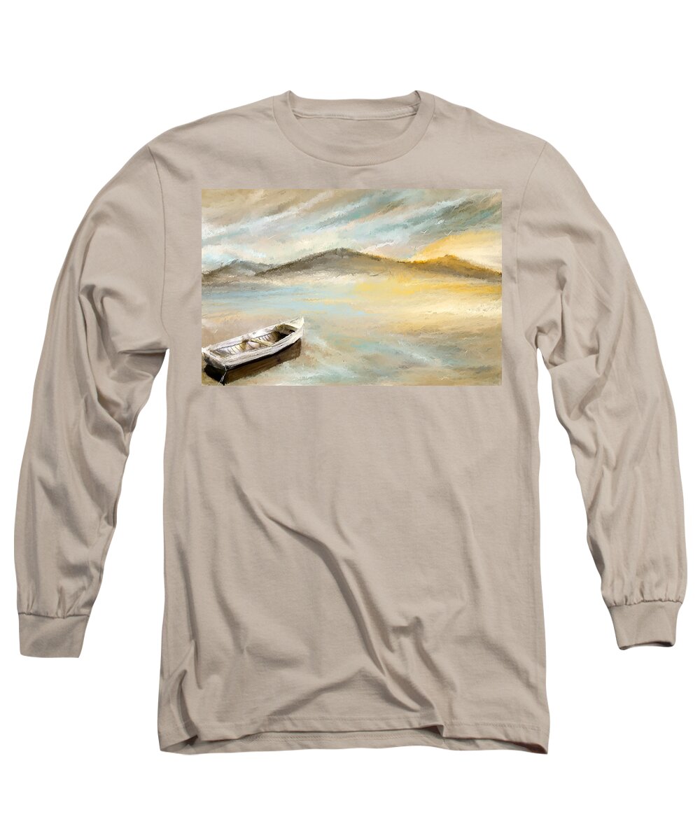 Yellow Long Sleeve T-Shirt featuring the painting Sail Into The Sun by Lourry Legarde