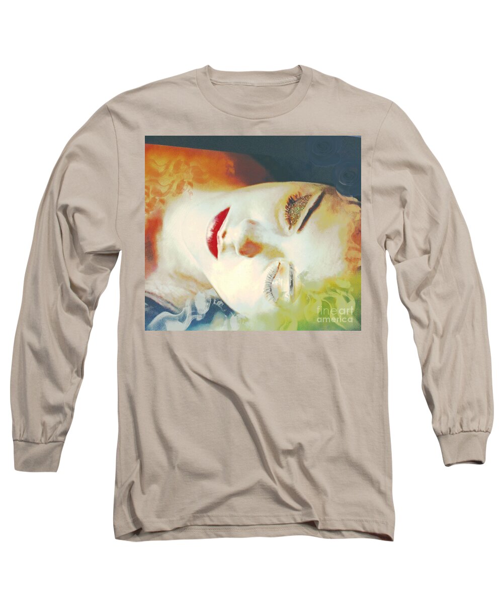 Sleeping Portrait Long Sleeve T-Shirt featuring the digital art Sally Sleeps by Kim Prowse