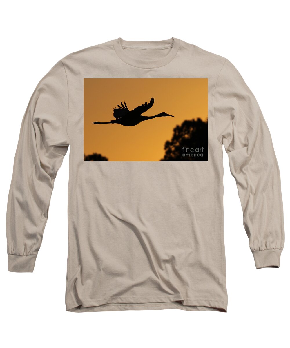 Sandhill Crane Long Sleeve T-Shirt featuring the photograph Sandhill Crane in Flight by Meg Rousher