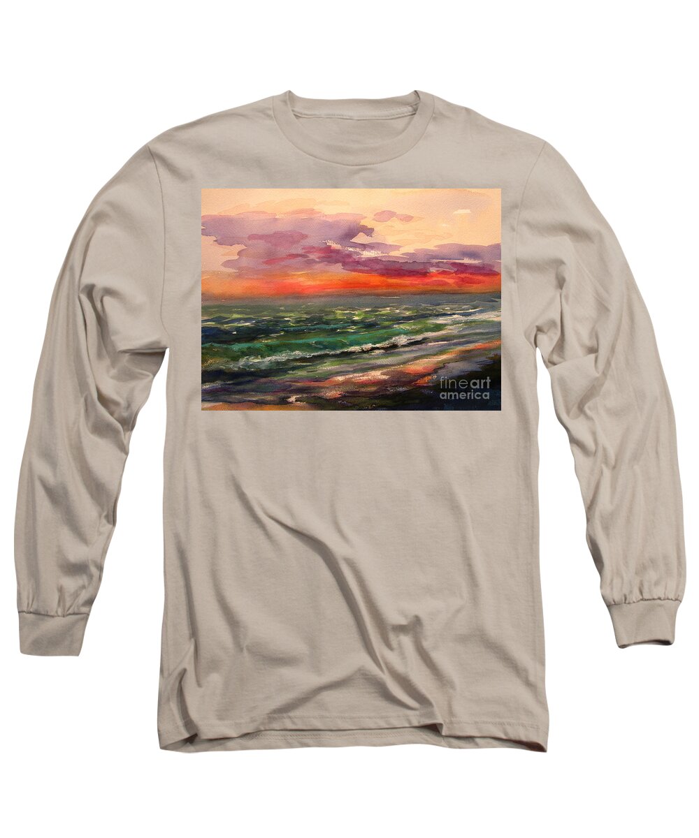 Original Watercolor Long Sleeve T-Shirt featuring the painting Sanibel Sunset by Julianne Felton