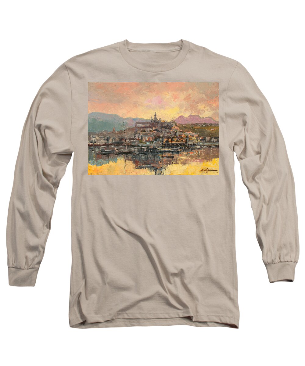 Harbour Long Sleeve T-Shirt featuring the painting Sanremo by Luke Karcz