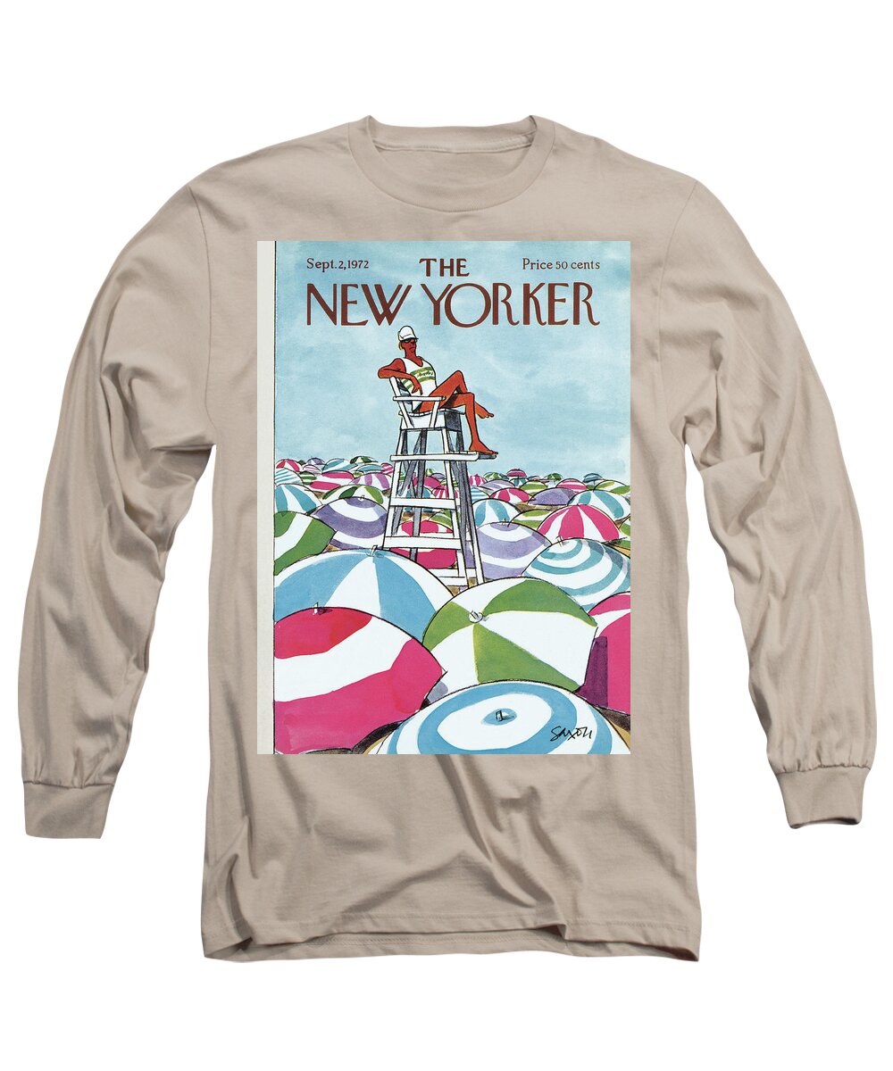 Charles Saxon Long Sleeve T-Shirt featuring the painting Sea Of Umbrellas by Charles Saxon