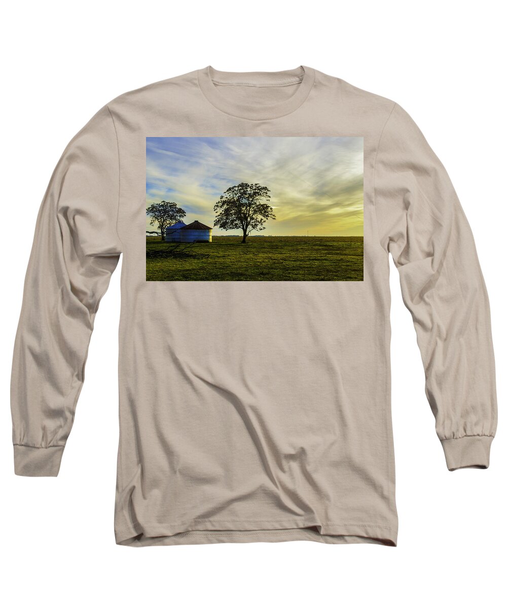 Silos Long Sleeve T-Shirt featuring the photograph Silos At Sunset by Spencer Hughes