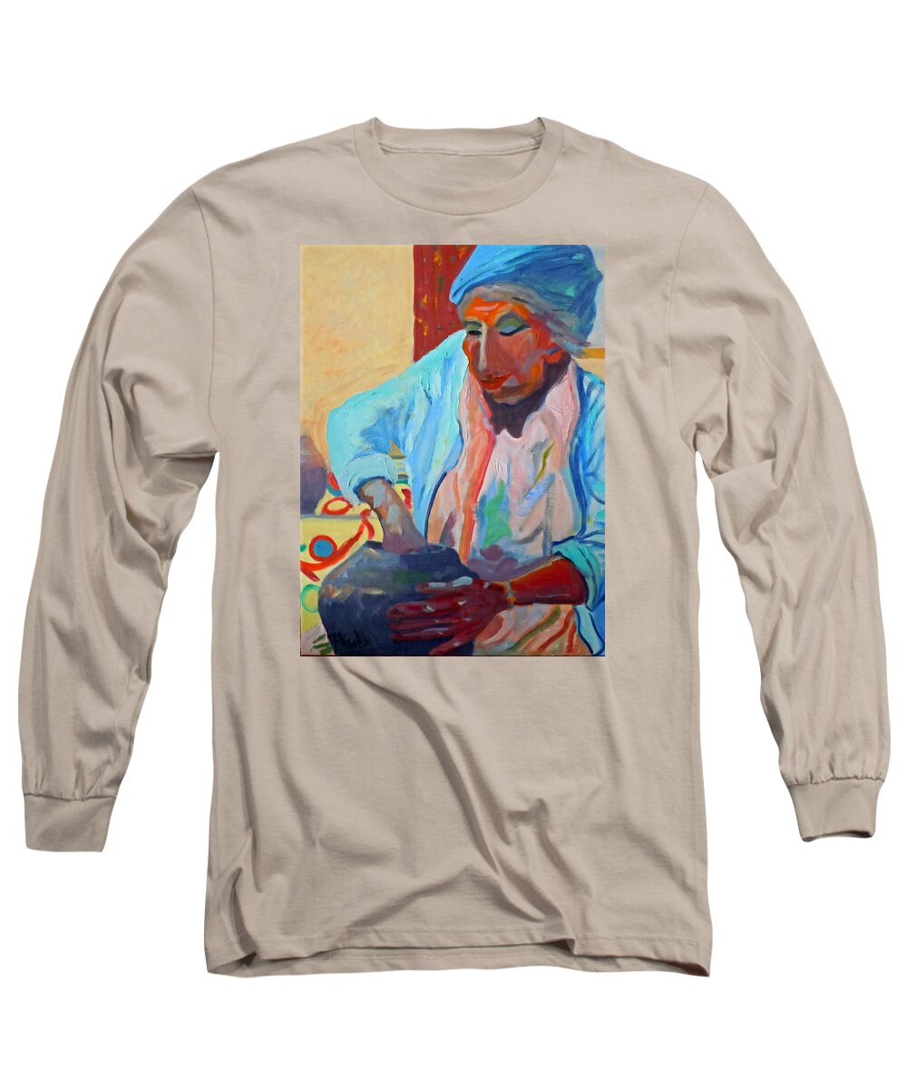 Human Figure Long Sleeve T-Shirt featuring the painting Sky City - Marie by Francine Frank