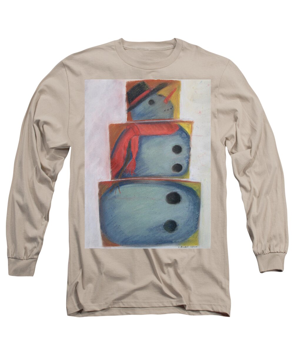 Snowman Long Sleeve T-Shirt featuring the painting S'no Man by Claudia Goodell