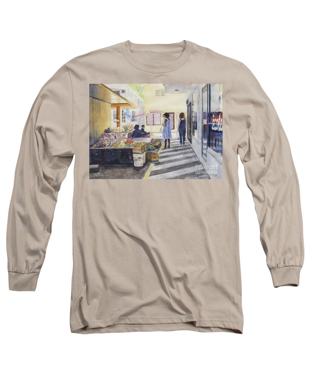 Original Watercolor Painting Long Sleeve T-Shirt featuring the painting St Martin Locals by Carol Flagg