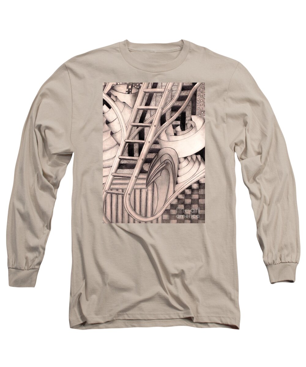 Drawing Long Sleeve T-Shirt featuring the drawing Stairway to.... by John Stuart Webbstock