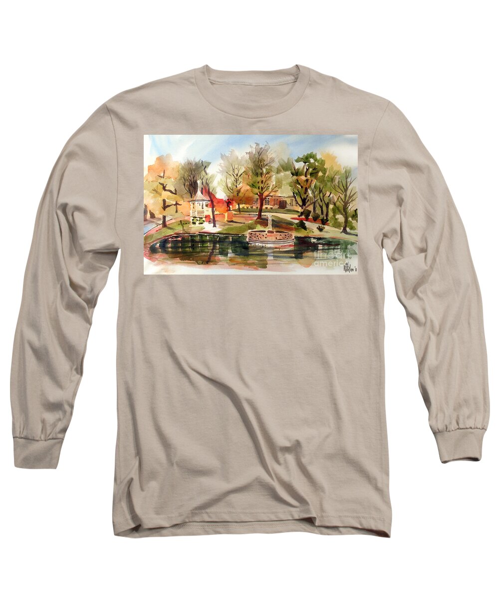 Ste. Marie Du Lac With Gazebo And Pond I Long Sleeve T-Shirt featuring the painting Ste. Marie du Lac with Gazebo and Pond I by Kip DeVore