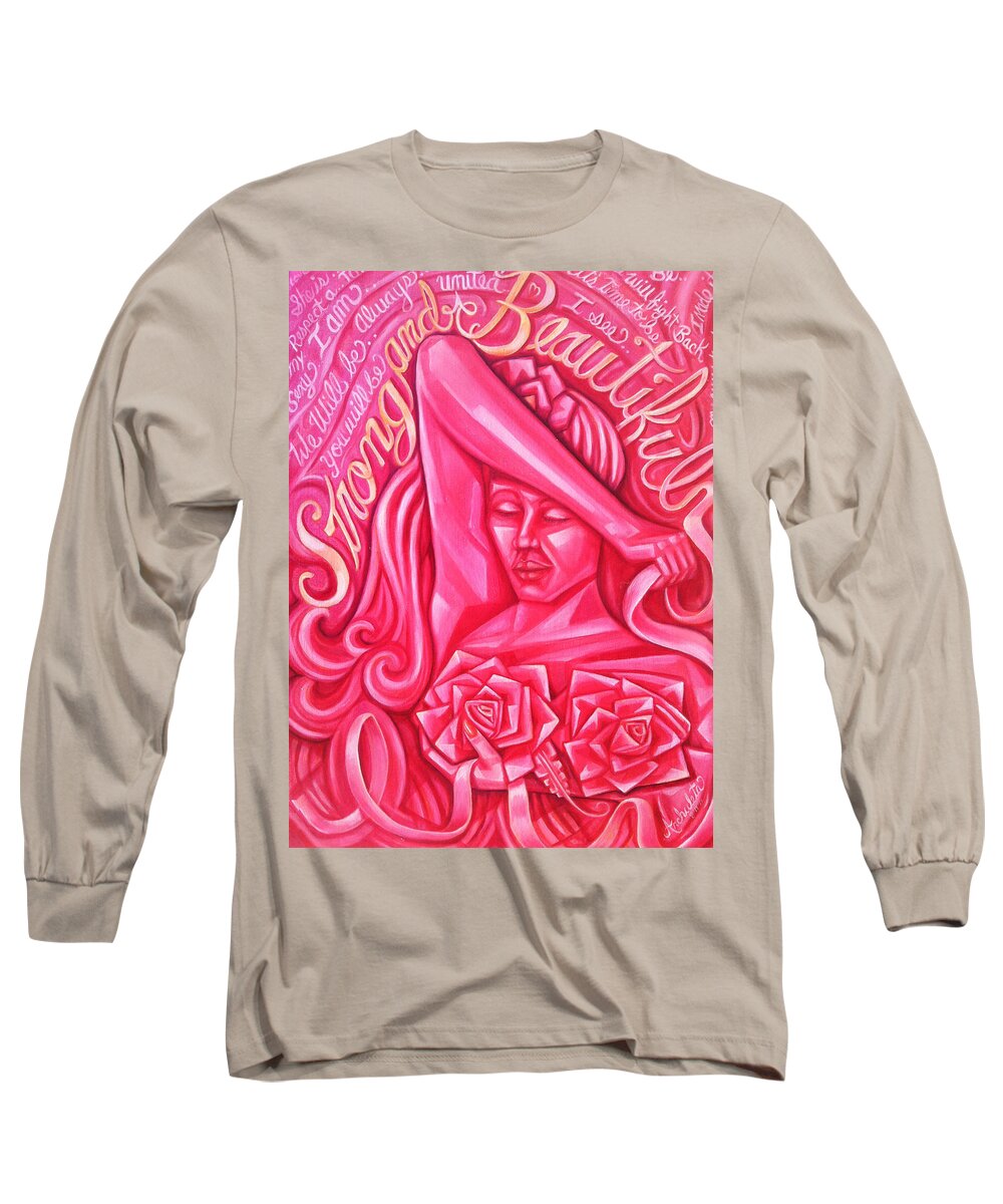 Breast Cancer Awareness Long Sleeve T-Shirt featuring the painting Strong and Beautiful by Ruben Archuleta - Art Gallery