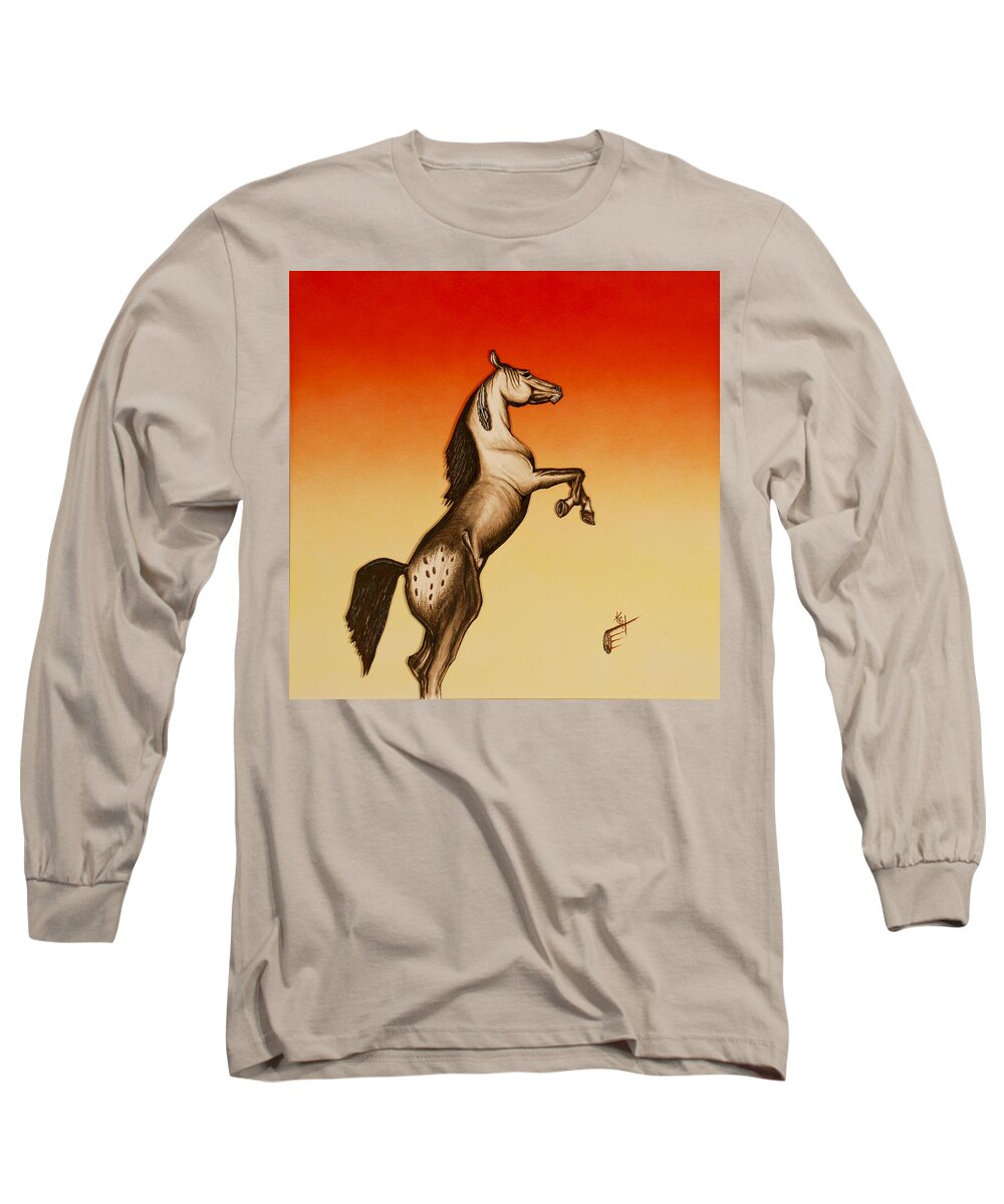 Appaloosa Horse Long Sleeve T-Shirt featuring the mixed media Sundown Dancer by Kem Himelright