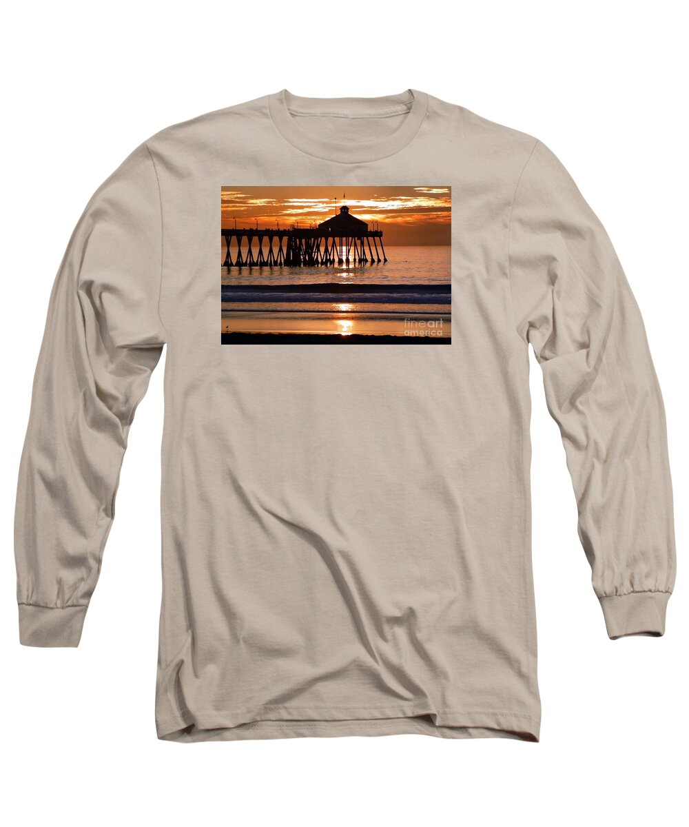 Sunset Long Sleeve T-Shirt featuring the photograph Sunset at IB Pier by Barbie Corbett-Newmin