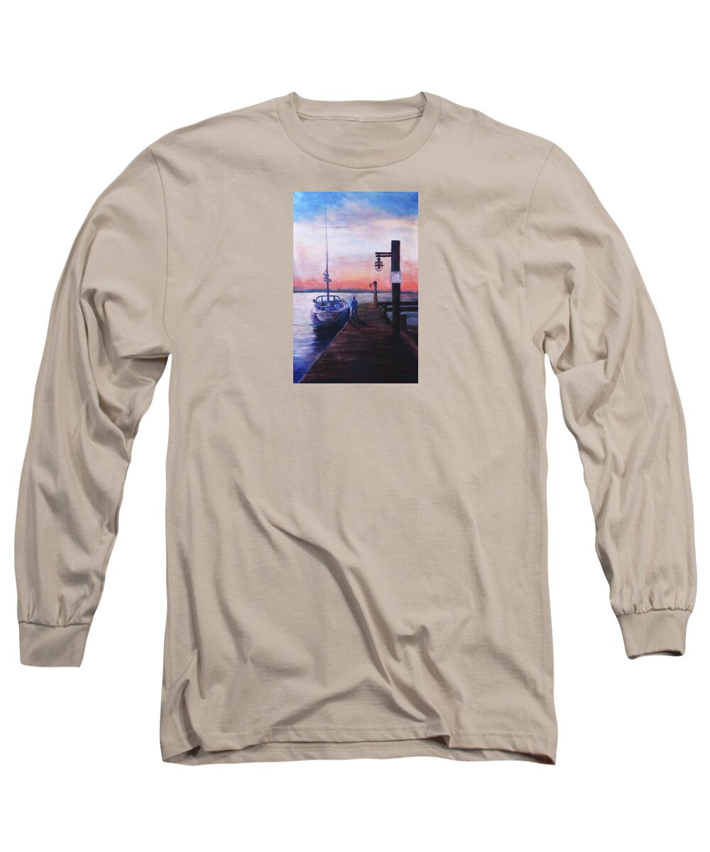 Watercolor Long Sleeve T-Shirt featuring the painting Sunset at Rocky Point by Sher Nasser
