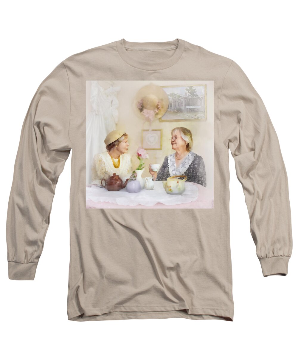 Tea Long Sleeve T-Shirt featuring the digital art Tea and Talk by Frances Miller