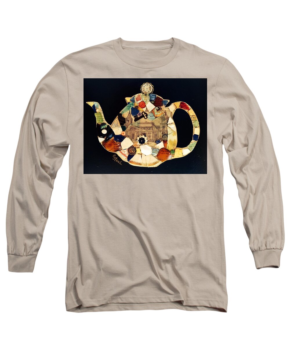 Tea Time Long Sleeve T-Shirt featuring the mixed media Tea Time by Carol Neal