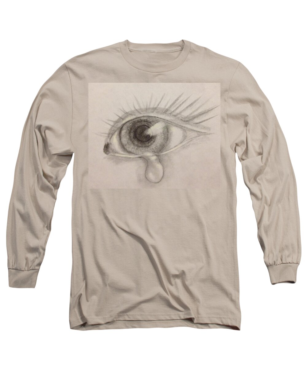 Eye Long Sleeve T-Shirt featuring the drawing Tear by Bozena Zajaczkowska