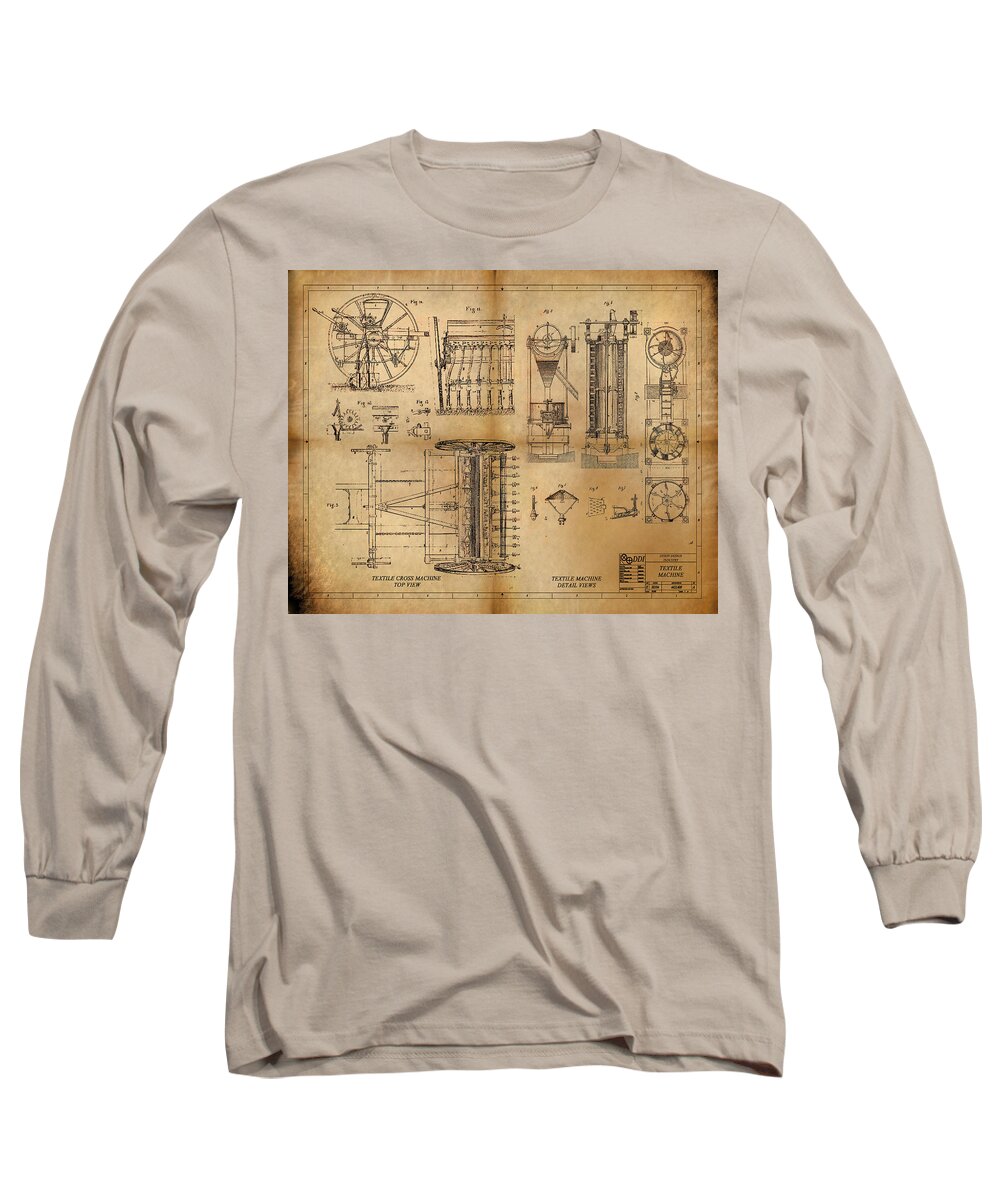 Steampunk Long Sleeve T-Shirt featuring the painting Textile Machine by James Hill