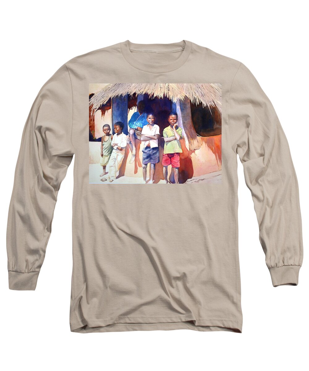 Africa Long Sleeve T-Shirt featuring the painting The Boys of Malawi by Brenda Beck Fisher