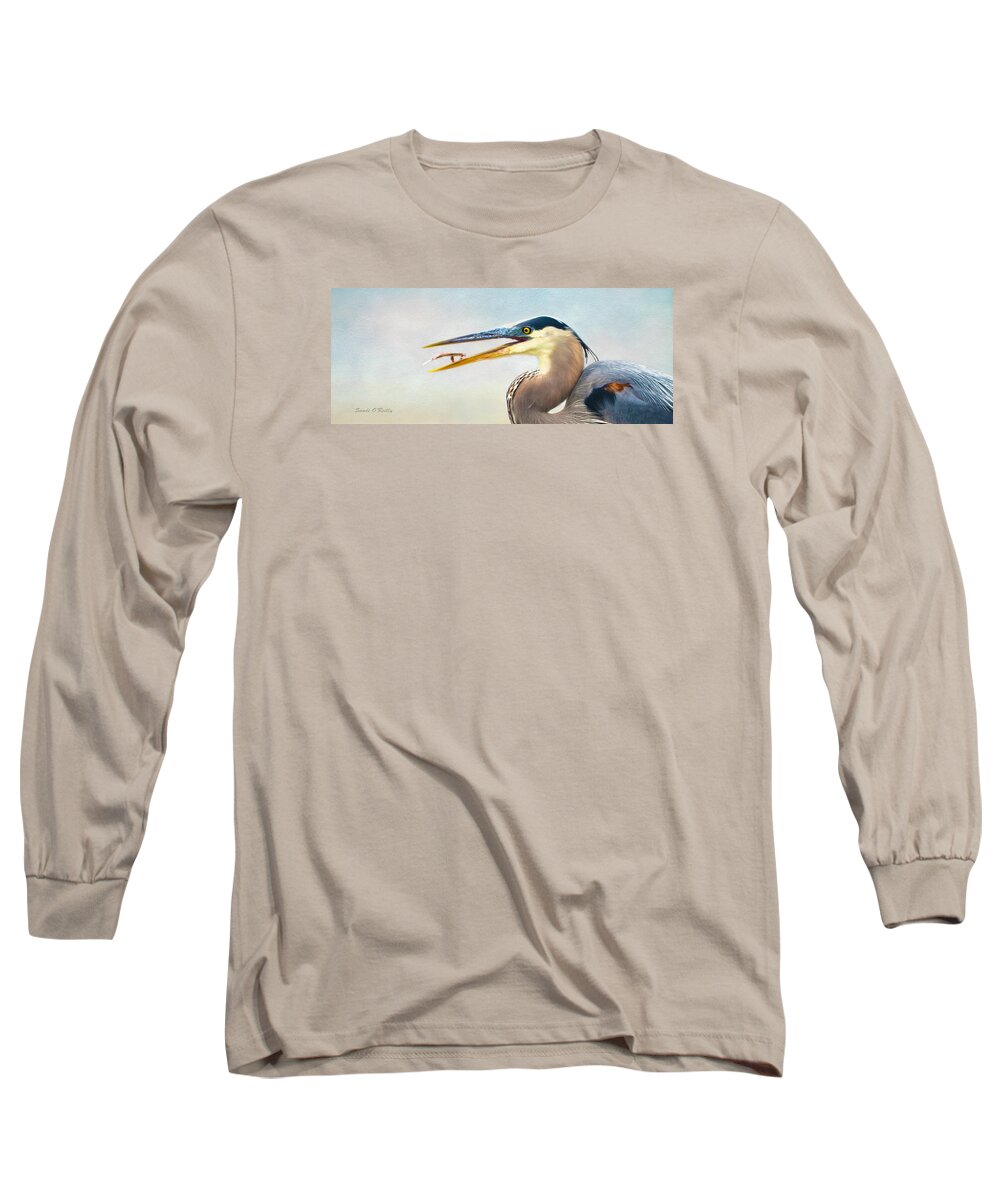 Great Blue Heron Long Sleeve T-Shirt featuring the photograph The Catch by Sandi OReilly