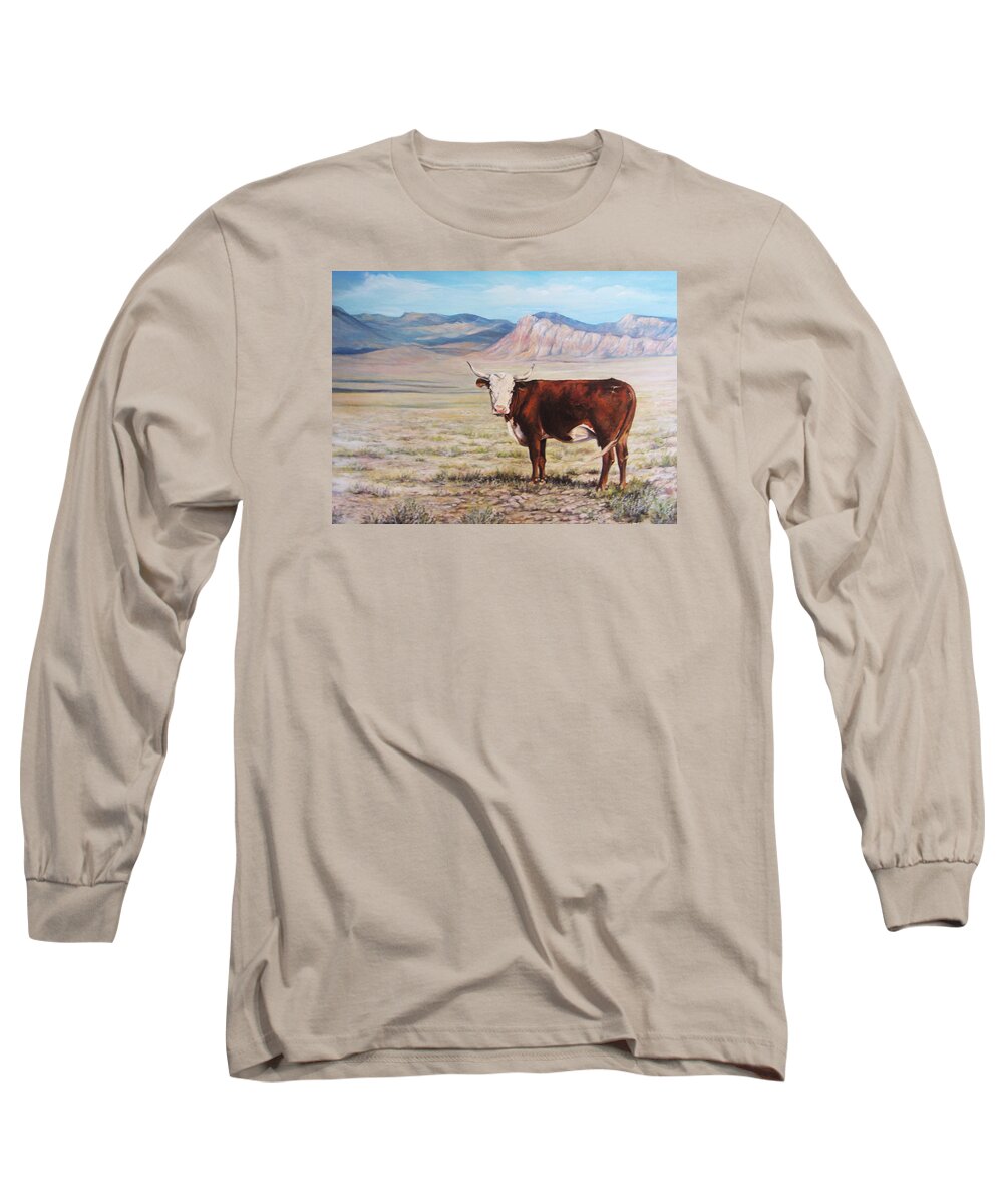 Nature Long Sleeve T-Shirt featuring the painting The Lone Range by Donna Tucker