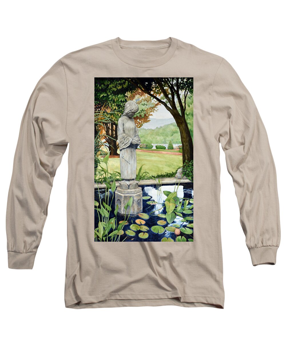 Watercolor Long Sleeve T-Shirt featuring the painting The Praying Pond by Mick Williams
